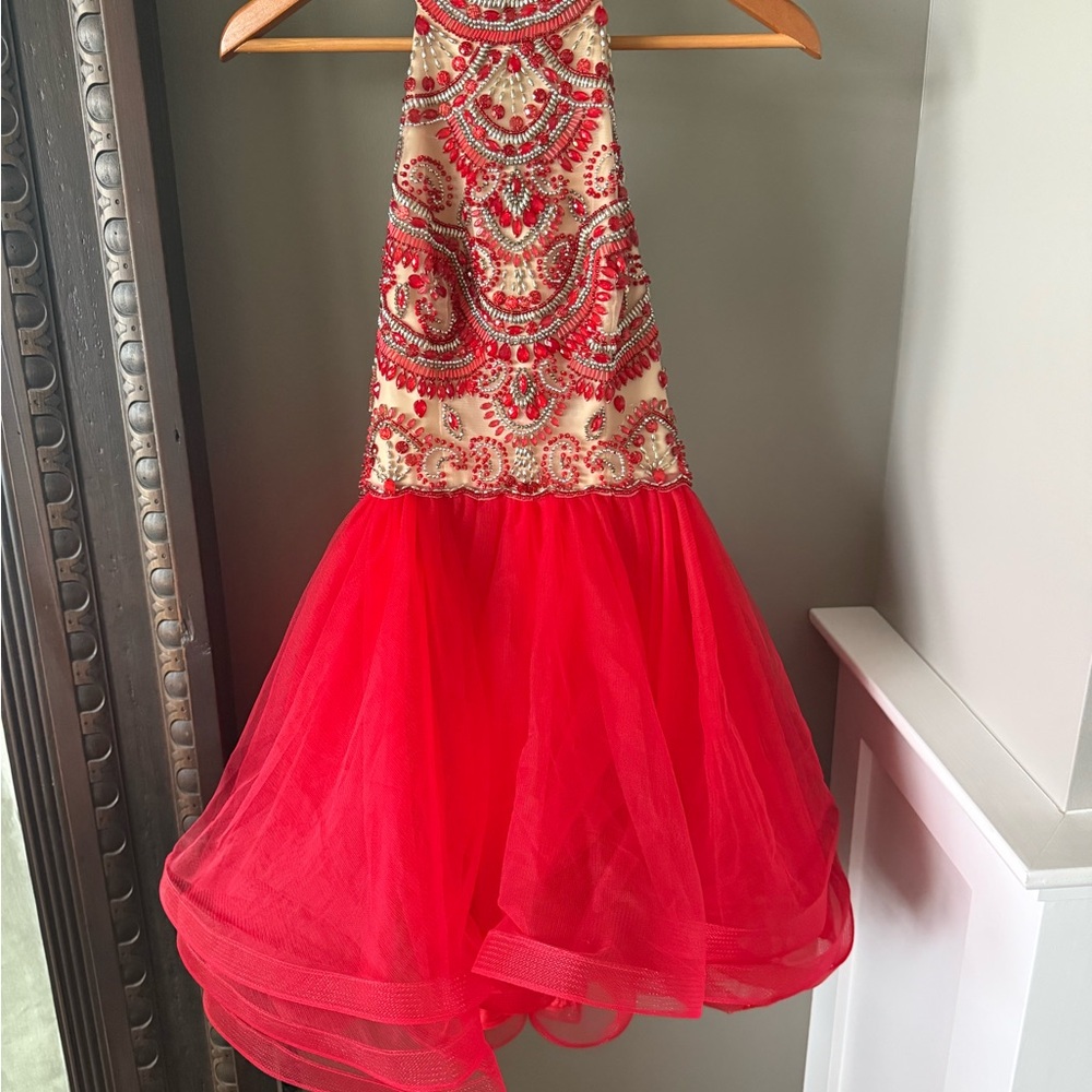 Red Beaded Halter Dress